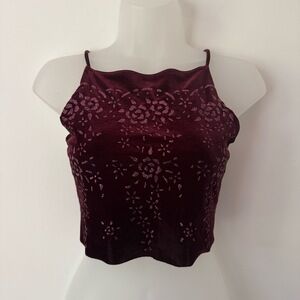 Vintage Y2K Burgundy Red Glitter Velvet Crop Top Tank S Fairy Whimsigoth‎ Vampy
